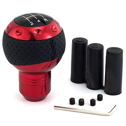 5 Speed Gear Shifter Knob, Leather Covered Aluminum Manual Car Stick Shift Handle Fit Most MT Transmissions, Red - color: Red
