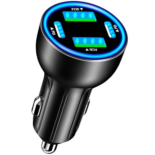 USB C Car Charger, Rombica 4-Port 90W Dual USB-C + USB-A Car Power Adapter, 4 in 1 PD/QC Type-C Fast Car Charging Cigarette Lighter for iPhone 17 17 Pro Max 16 15 14 13 12 11/Galaxy S25 S26/Pixel/iPad - color: Glossy Black
