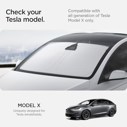 Spigen Windshield Sunshade for All Tesla Model X (2015 to Current) Triple-Coated Front Sun Shade - size: Model X