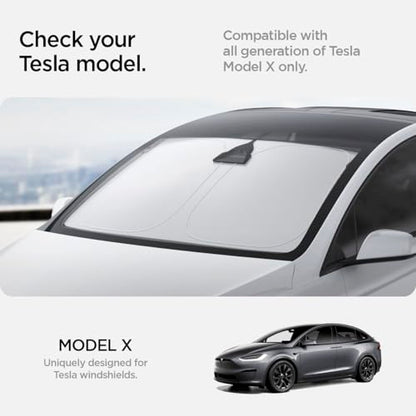 Spigen Windshield Sunshade for All Tesla Model X (2015 to Current) Triple-Coated Front Sun Shade - size: Model X