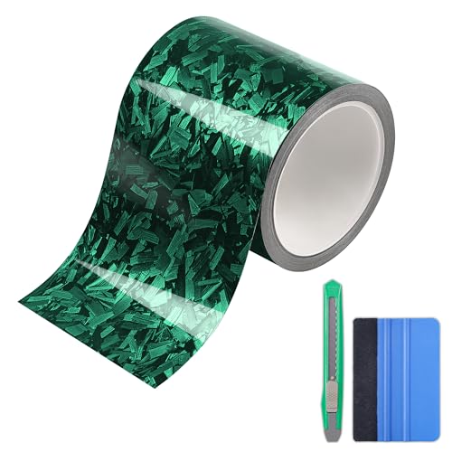 Lypumso Gloss Forged Carbon Fiber Vinyl Wrap Tape 4" x 30ft - with Tool Kit for Chrome Delete, Door Sill Protector, Car Trim Blackout DIY Auto Detailing (Green) - color: Green, size: 4inch x 30ft