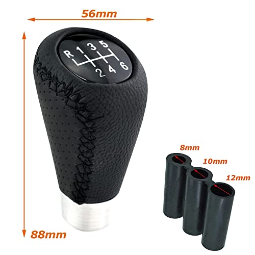 Lunsom 6 Speed Shift Knob Manual Stick Shifter Handle Leather Gear Lever Head Car Accessories Fit Most Vehicle (Black Suture) - color: Black