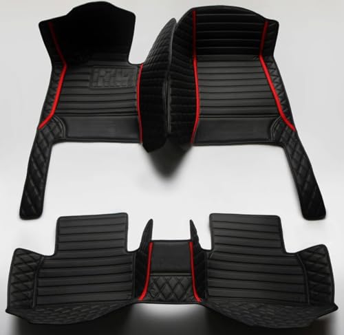 Custom Personalized Floor Mats for Cars，Luxury Full Coverage All Weather Car Floor Mats，Anti-Slip Leather Car Mat Set ，Custom Floor Mats for 99% of Cars, Trucks & SUVs (All Black red) - color: All black red