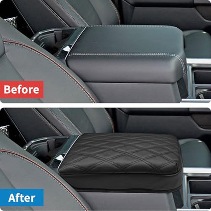 Zxiaochun Center Console Armrest Cover for F250 F350 F450 F550 2023 2024 2025 2026, Bucket Seat Arm Rest Lid PU Leather Cushion Protector Interior Accessories, Black - size: For 2023+ F250-F550 Bucket Console