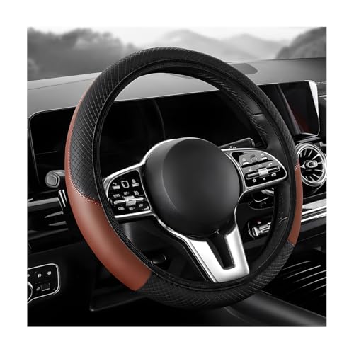 Car Steering Wheel Cover, 15 inch Carbon Fiber Microfiber Leather Elastic Steering Wheel Protector, Breathable Anti-Slip Comfortable Steering Wheel Covers for Most Cars (Black&Khaki, AD) - color: Black&Khaki, AD