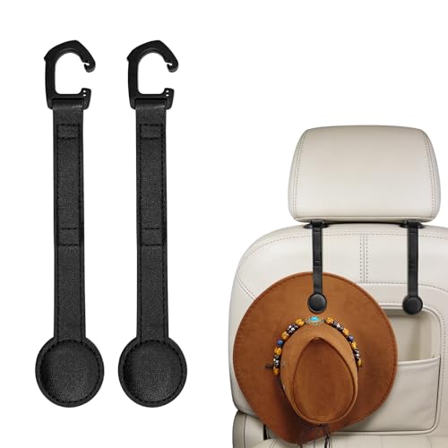 2-Pack Magnetic Cowboy Hat Holder for Truck, Leather Hat Rack Clip for Car Headrest, Travel Hat Hanger Organizer, Strong Grip Keeps Shape, Space-Saving Car Accessories ﻿ - color: black