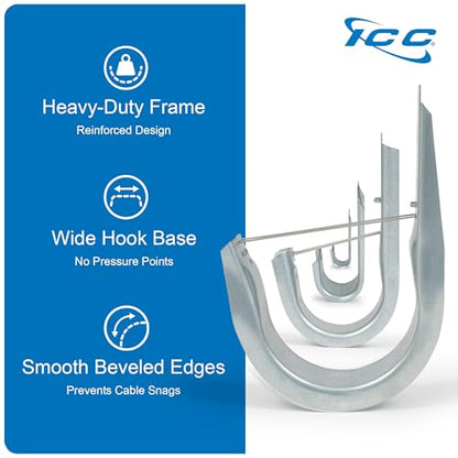 ICC 3/4-Inch Wall Mount J-Hook – 25-Pack, Cable Support 3/4" J Hooks Without Retainer Clips, Galvanized Steel with Zinc Finish – for Structured Cabling and Cable Management - size: 3/4 in, style: Wall Mount
