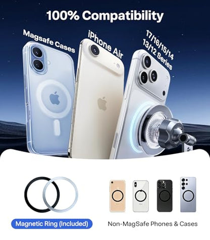TORRAS 2026 Upgraded Vacuum Car Phone Holder for MagSafe Car Mount [98+ LBS Strongest Suction | 24 N58 Magnets] 360° Adjustable Magnetic Phone Holders for Your Car, for iPhone 17-12 Pro Max Plus Air