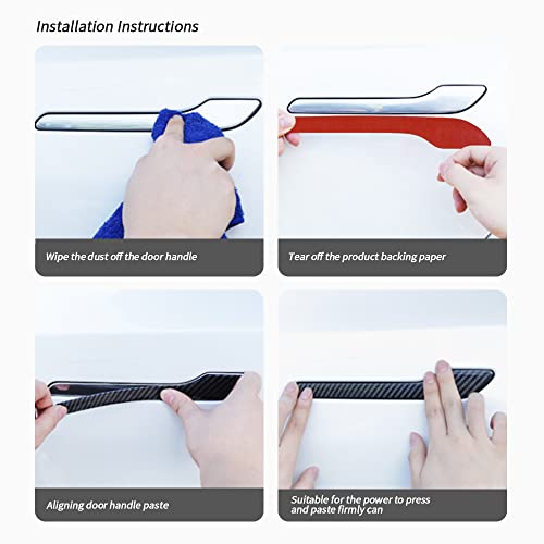 Carbon Fiber Door Handle Cover, Door Handle Protective Cover Decoration Compatible with Tesla Model Y/3 accessories (2017-2025) Highland & Juniper Compatible (4 Pieces) (Blue rim with drip) - style: Blue rim with drip