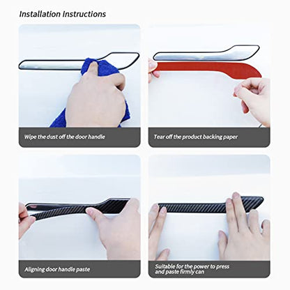 Carbon Fiber Door Handle Cover, Door Handle Protective Cover Decoration Compatible with Tesla Model Y/3 accessories (2017-2025) Highland & Juniper Compatible (4 Pieces) (Blue rim with drip) - style: Blue rim with drip