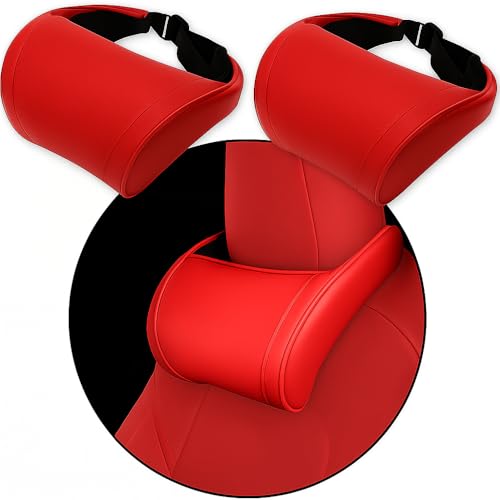 Car Headrest Neck Pillow Support Memory Foam Ergonomic Design Accessory for Driving Seat Fatigue Relief Compatible with Model S X 3 Y & Cybertruck - 2 Pieces - color: C. Red Ver. 1
