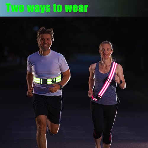 Saintrygo Reflective Sash for Walking at Night Running Gear Safety Reflective High Visibility Jacket Adjustable Sash for Walking Cycling at Night - color: Fluorescent Green, Rose Red