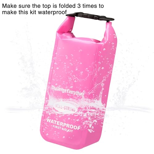 Boat First Aid Kit Waterproof, WELL-STRONG Marine Emergency Kit with Roll Top Dry Bag for Boating Fishing Kayaking – Water-Resistant Contents for Camping & Beach（Pink） - color: Ws011-pink