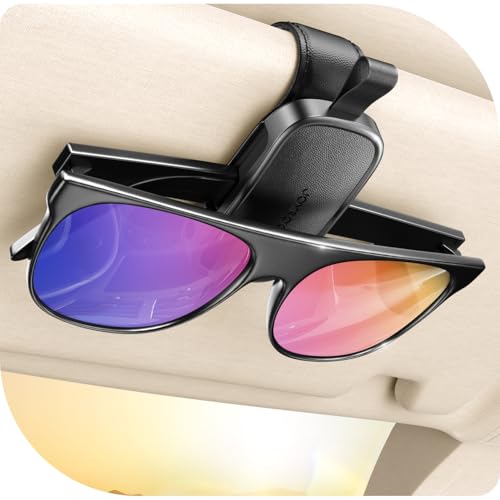 JOYROOM 2026 Unrivaled Stability Sunglass Holder for Car Visor, Magnetic Leather Sunglasses Holder Clip, One Hand Operation Car Glasses Holder, Universal Visor Clips for Cars Accessories, Black - color: Black, size: 1 Pack