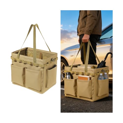 Car Trunk Organizer, Multi-Compartment Large Capacity Foldable Vehicle Trunk Storage Bag with Handles, Collapsible Automotive Interior Organizer, Universal for SUV Motorhome Truck (Khaki) - color: Khaki