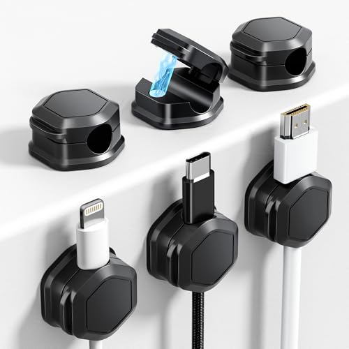 6 Pack Magnetic Cable Clips [Cable Smooth Adjustable] Cord Organizer - Cuworlis Adhesive Wire Holder, Under Desk Cord Holder Keeper for Home Office Desk Phone Car Wall Desktop Nightstand Cabinet - size: 6Pack