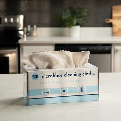 S&T INC. 50 Pack Microfiber Cleaning Cloth with Box, Bulk Towels for Home, Reusable Microfiber Towels for Cars, Cleaning Rags, Beige, 190gsm, 11.8 Inches x 11.8 Inches, 50 Count - color: Beige