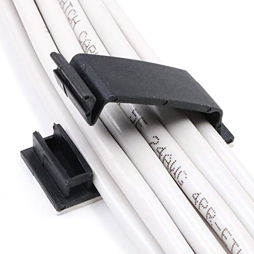 Cable Clips 3M Adhesive, Multipurpose Wire Clamps for Cable Management and Cable Runs - 50 Pack Black Bundled with 10 Reusable Cable Ties - color: Black, size: Large (1 3/4" x 3/4")