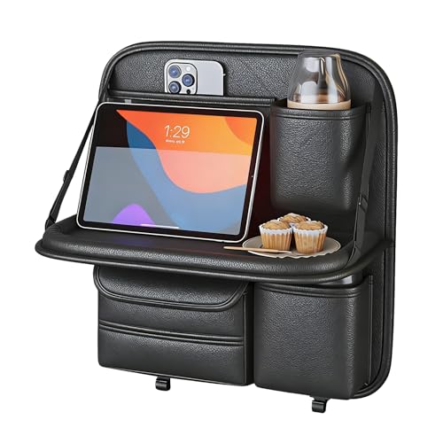 Car Seat Back Organizer with Foldable Tray, Car Seat Back Protector, Premium Leather Kick Mats, Multiple Storage Pockets, Travel Accessories for SUV Truck (Short) - size: Short