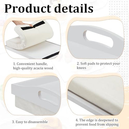 Tioncy 1 Piece Bamboo Lap Tray with Detachable Pillow 16.9'' x 13'' Lap TV Trays Desk with Handles for Adults Eating in Recliner Breakfast Housewarming Gift (White) - color: White