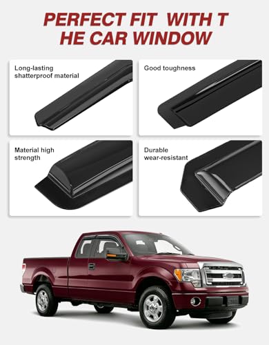 Outside-Mount Window Rain Guards Fit for 2004-2014 Ford F150 Extended Cab & SuperCab, Window Visors Wind Deflector Dark Smoke Vent Shades - size: 2004-2014 Ford F-150 SuperCab & Extended Cab