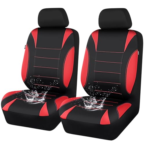CAR PASS Neoprene Wetsuit Seat Covers, Waterproof Car Seat Covers Front with 5mm Composite EVA, Universal Fit for Car,Sedan, SUV TrucksAnti Slip, Airbag Compatible(Black and Red - color: Red front