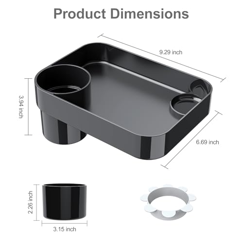 Car Seat Snack Tray for Toddlers - 3 Inch Cup Holder Fits Most Sippy Cups & Straw Bottles with Dip Well, Mess-Free Square Kids Travel Tray Road Trip Essentials, Black - color: Black