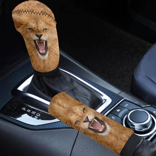 Jeiento Lion Pattern Car Gear Shift Knob Cover Non-Slip Soft Fit Most Cars Sedan SUV Van Truck Brown Auto Interior Accessories for Women - color: Lion