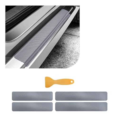 Dickno 4 PCS Car Door Sill Protector, 3D Carbon Fiber Auto Door Entry Edge Guard Protection Trim, Anti-Scratch Threshold Cover Strips, Sill Protection Sticker for Car SUV Truck (Silver) - color: 3D Silver