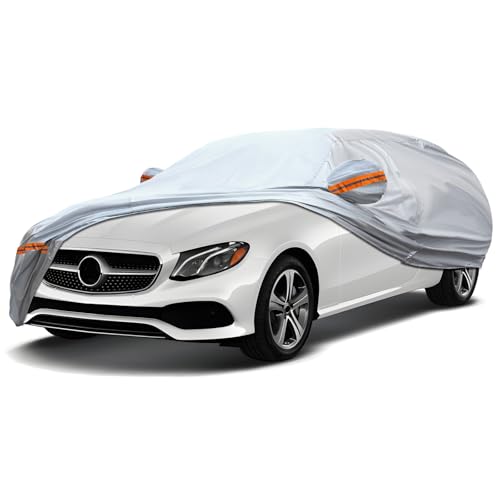 KEYOOG 6-Layer Full Car Cover is All-Weather Waterproof, Fit for 197"-207" Length Sedan, Universal in All Seasons, Snow Prevention, Rainproof, Acid Rainproof, Sunscreen, Orange Reflective Strip - color: Orange reflective strip, size: 4/ J-XL For Sedan-Len
