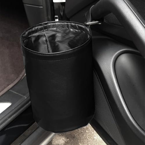 Car Interior Features Foldable Waterproof Trash Cans, Hanging Leak Proof Storage Bags, and Washable Leather Bags to Keep The Car Fresh, Tidy, and Odorless (Black)