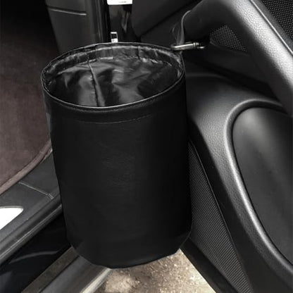 Car Interior Features Foldable Waterproof Trash Cans, Hanging Leak Proof Storage Bags, and Washable Leather Bags to Keep The Car Fresh, Tidy, and Odorless (Black)