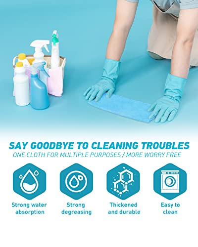 Microfiber Cleaning Cloth-24Pcs (13x13 inch) Ultra Soft Highly Absorbent Rags for Housekeeping-Machine Wash (Blue)