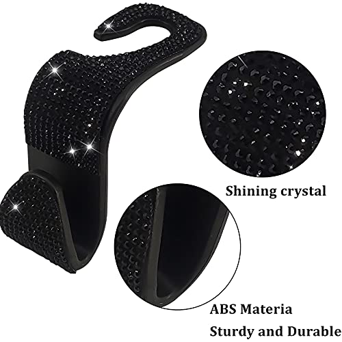 Dermasy 2 Pack Car Hooks, 2021 New Bling Rhinestones Crystal Hooks Car Decorations Auto Seat Back Organizers Strong and Durable Backseat Hanger Storage Universal for SUV Truck Vehicle (Black)