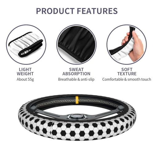 Football Steering Wheel Covers Non Slip Neoprene Universal 15 Inch Steering Wheel Protector Car Cover for Men Women - color: Football