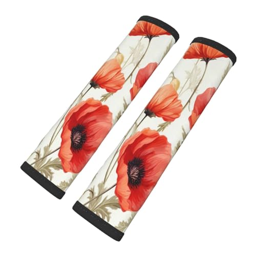 Seat Belt Cover Pad Retro Red Poppy Flower Soft Safety Car Automotive Seat Belt Pads Cushion Shoulder Strap Covers for Cars or Bags, 2 Pcs - color: Retro Red Poppy Flower