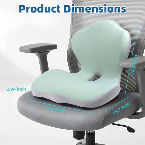 Office Chair Cushion with Back Support, Ergonomic Seat Cushion High Density Memory Foam with U-Shaped Raised Sides, Breathable Coccyx Relief for Better Posture, Office Chair, Car, Home (Green) - color: Green
