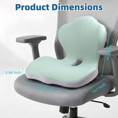 Office Chair Cushion with Back Support, Ergonomic Seat Cushion High Density Memory Foam with U-Shaped Raised Sides, Breathable Coccyx Relief for Better Posture, Office Chair, Car, Home (Green) - color: Green