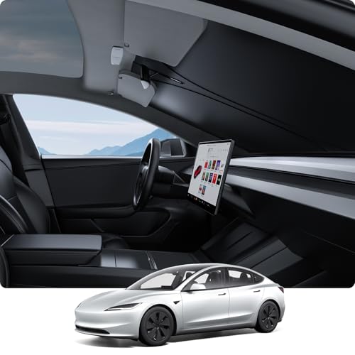 BASENOR 2026 Tesla Model Y/3 Windshield Sunshade, [Nano Ice Crystal] Folding Front Window Sun Shade Cover Heat UV Protection Visor Model Y/3 Accessories 2017-2026 - size: Model Y/3 Ice Crystal Gray