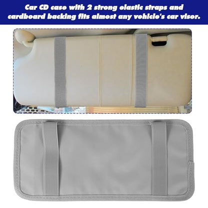 CD Visor Holder for Car, DVD Vehicle Visor Storage Organizer Gray Large Capacity CD Case with 12 Storage Sleeves, 1 Mesh Pocket, 1 Pen Loop & Elastic Strap