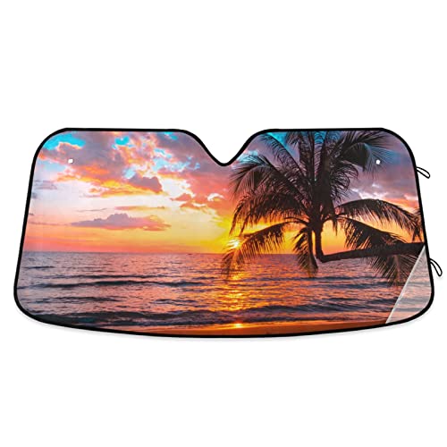 Palm Trees Beautiful Sunset on The Tropical Sea Beach Car Windshield Sun Shade Blocks UV Rays Sun Visor Protector Foldable Sun Reflector to Keep Your Vehicle Cool - color: Beach Sunset 2