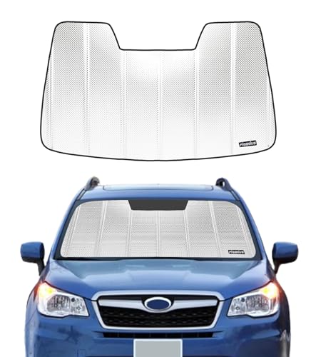Pigenius Windshield Sun Shade for Subaru Forester 2014-2018 with Eyesight Driver Assist. Reflective Aluminum Film Front Window Sunshade - BLAZBLOCK - color: Shiny Silver (Classic), size: 2014-2018 with EyeSight Driver Assist