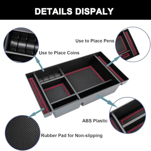 PIMCAR Center Console Organizer Compatible with 2019-2022 Chevy Silverado 1500/GMC Sierra 1500 & 2020-2023 Chevy Silverado/GMC Sierra 2500 HD/3500 HD (Full Console w/Bucket Seats ONLY) Red Trim - color: 19-22 1500 & 20-23 2500HD & 3500HD Red