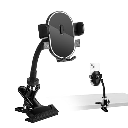 ROCKFREE Clip Phone Holder with 360° Gooseneck Arm & Auto-Locking Clamp,Short/Medium/Long Arm Options for Desk, Mic Stand, Table,Treadmill – Fits 4-7" Smartphones(Medium-5.9 inch Arm) - size: Medium-5.9 inch Arm
