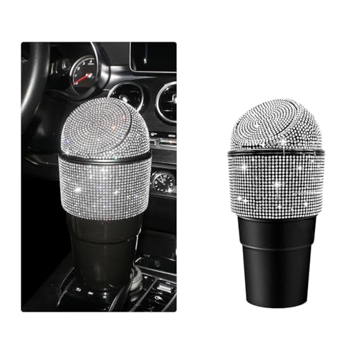 Yourkar Bling Car Trash Can with Lid, Sparkling Crystal Auto Garbage Can with Leak-Proof Lid, Multipurpose Waterproof Trash Bin for Automotive Home Office Kitchen Bedroom (White) - color: White