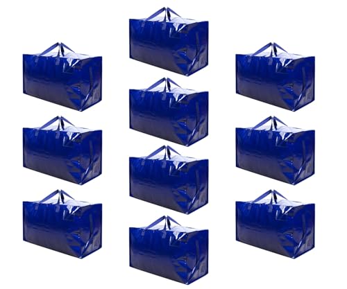VENO 10 Pack Extra Large Heavy Duty Moving Bags with Wide Opening & Reinforced Handles, Reusable Storage Tote Bags with Strong Zippers for Clothes, College Dorm Essentials & Moving Supplies - color: Blue, size: 10 Pack