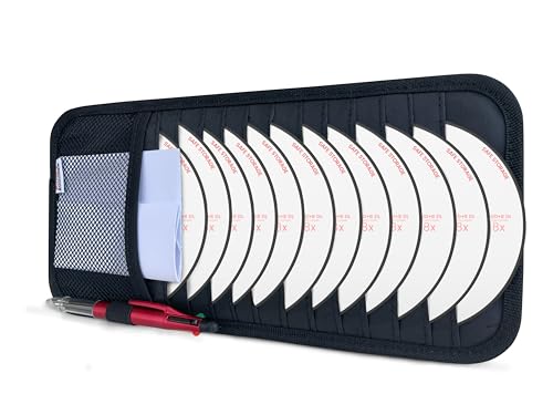 CD Case Holder for Car - Sun Visor Organizer for 12 CD’s/Dvd’s, 1 Mesh Pocket & 1 Horizontal Pen Holder - Safe, Ergonomic Design (Black) - color: Black