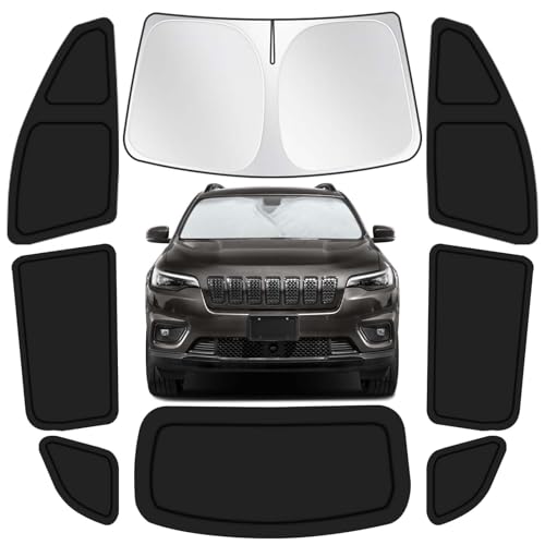 for Jeep Cherokee 2014-2024 Car Window Shades, 8pcs Privacy Sun Shade Set for Front Windshield Side and Rear Windows, Full Window Covers Keeps Vehicle Cool for Camping Napping - size: fit for Jeep Cherokee 2014-2024