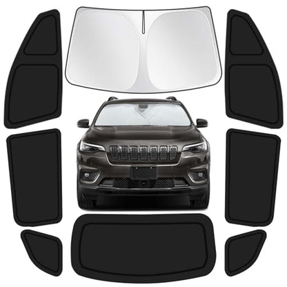 for Jeep Cherokee 2014-2024 Car Window Shades, 8pcs Privacy Sun Shade Set for Front Windshield Side and Rear Windows, Full Window Covers Keeps Vehicle Cool for Camping Napping - size: fit for Jeep Cherokee 2014-2024
