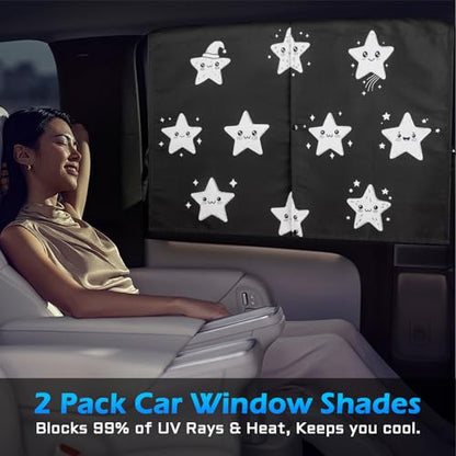 Car Window Shades, 2 Packs Magnetic car Sun Shade for Baby, Double Layers Magnetic Stars Pattern Design for Full Covers/Half Shade Options, Window Curtains for Heat/UV Protection Sun Block Covers - color: Stars